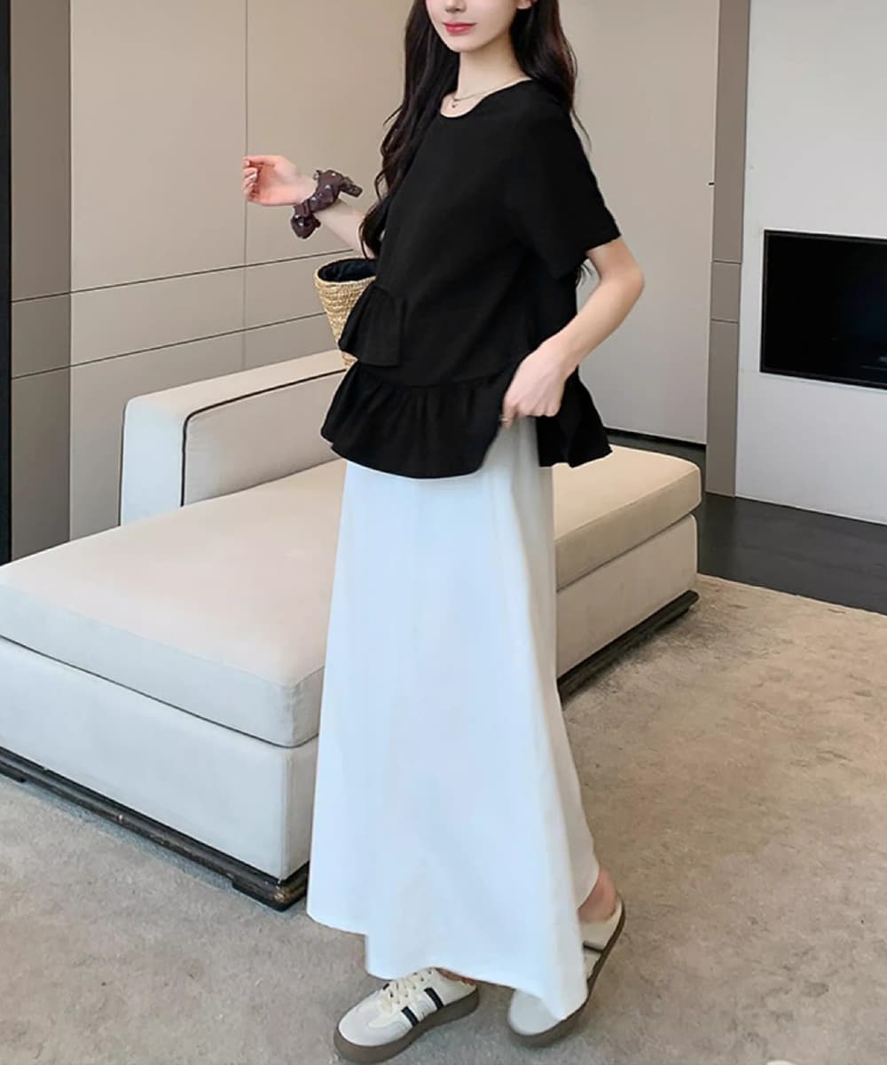 フリルブラウス 裾フリル段重ねブラウス 半袖 夏秋服