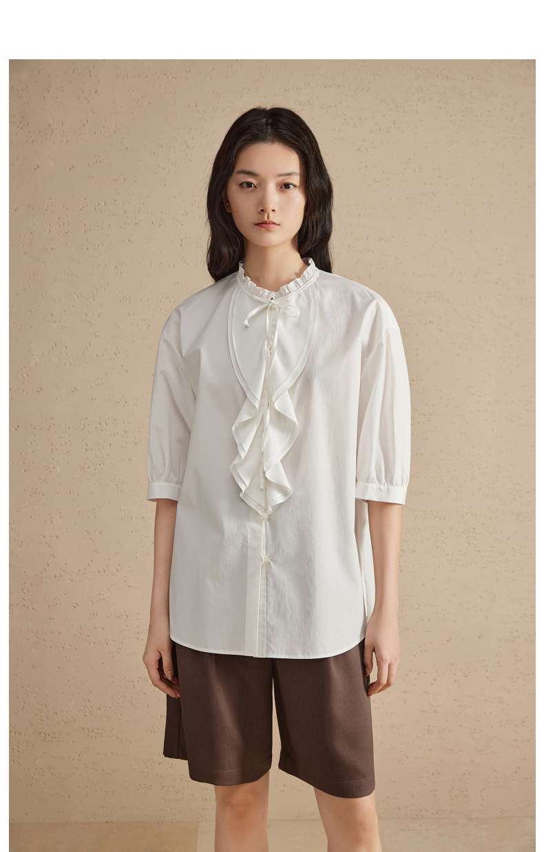 フリルブラウス フリル襟リボン付きギャザーブラウス