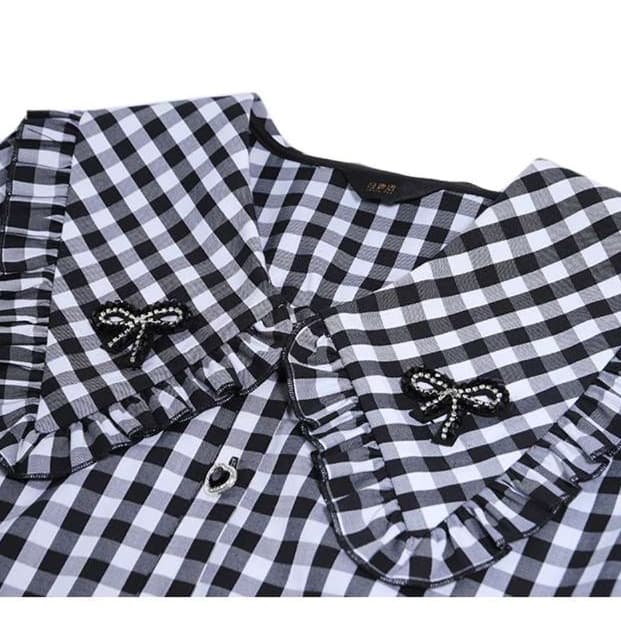 ギンガムチェック襟フリルブラウス