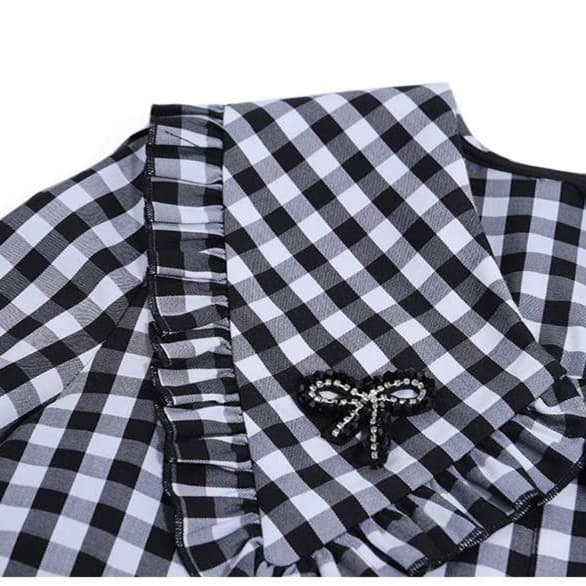 ギンガムチェック襟フリルブラウス
