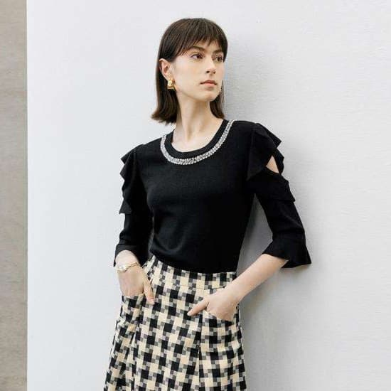 フリルブラウス デザイン袖フリル装飾ブラウス