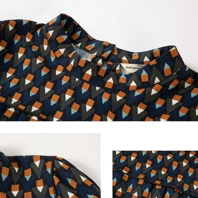 フリルブラウス 幾何学模様フリル袖ブラウス