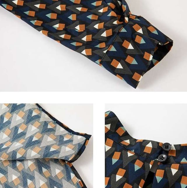 フリルブラウス 幾何学模様フリル袖ブラウス