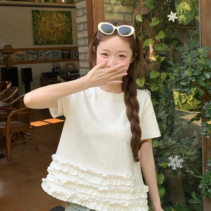 フリルブラウス 水玉ドット重ね裾フリルブラウス