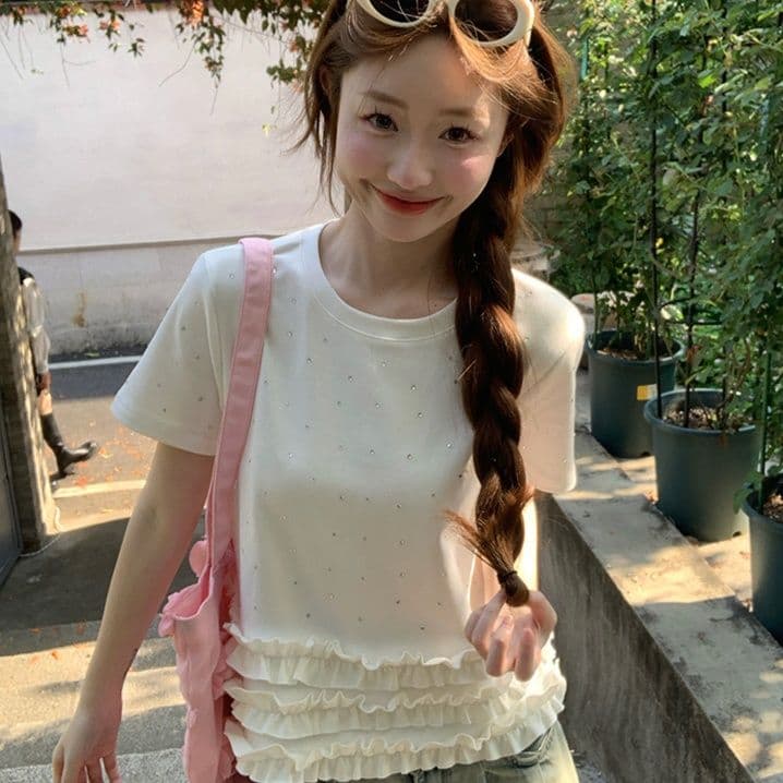 フリルブラウス 水玉ドット重ね裾フリルブラウス