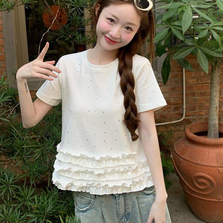 フリルブラウス 水玉ドット重ね裾フリルブラウス