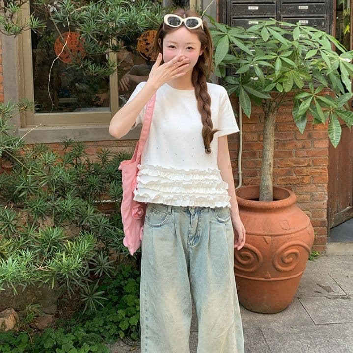 フリルブラウス 水玉ドット重ね裾フリルブラウス