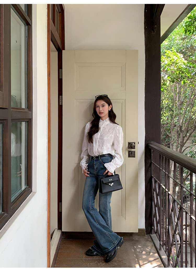 レース襟フリルブラウス