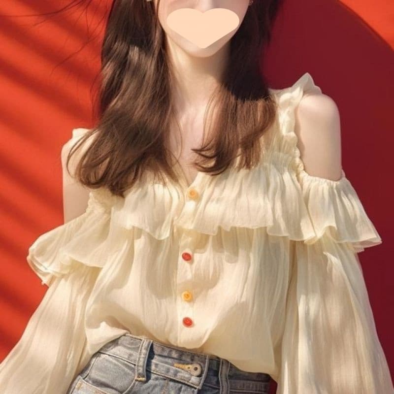 フリルブラウス 優美肩魅せ二段フリルブラウス