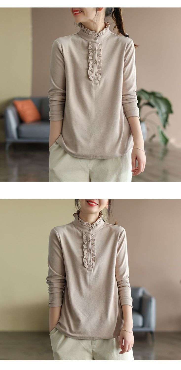 フリルブラウス なめらかフリル飾り スタンドブラウス