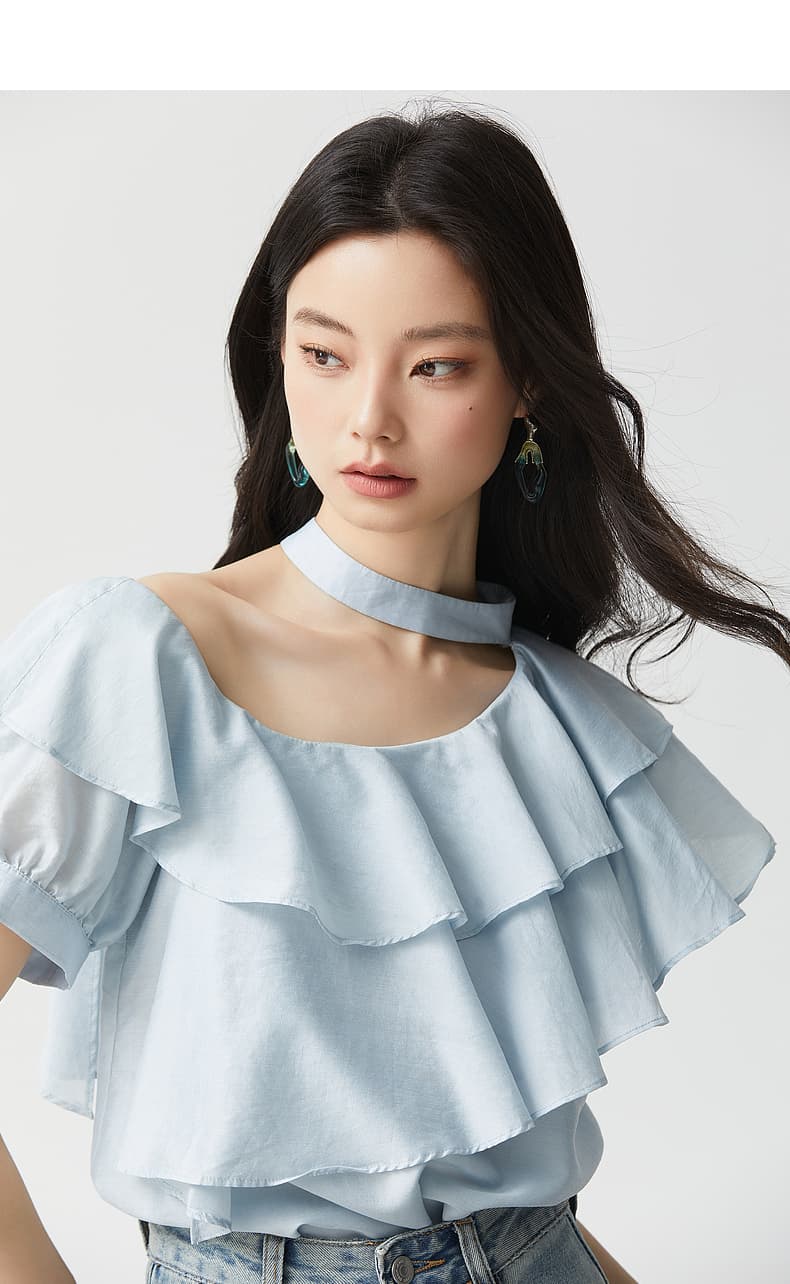 フリルブラウス 二段重ねフリルチョーカーブラウス