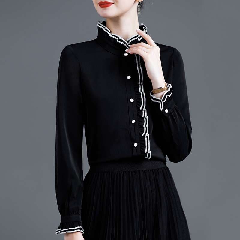 スタンドカラーフリルブラウス