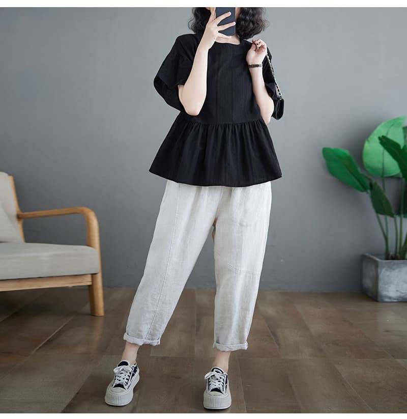 フリルブラウス ふんわり裾フリルペプラムブラウス