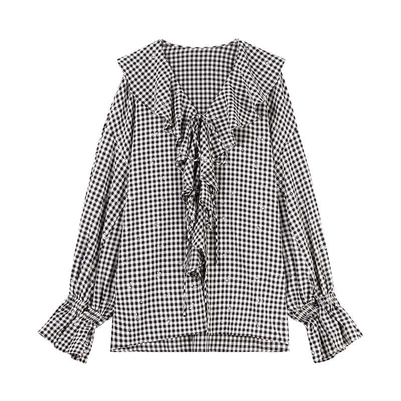 ギンガムチェックフリルブラウス