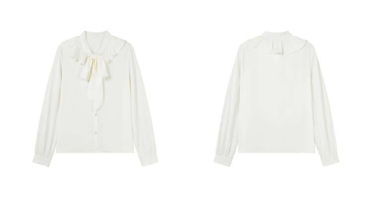 フリルブラウス リボンタイ付きフリル襟ブラウス