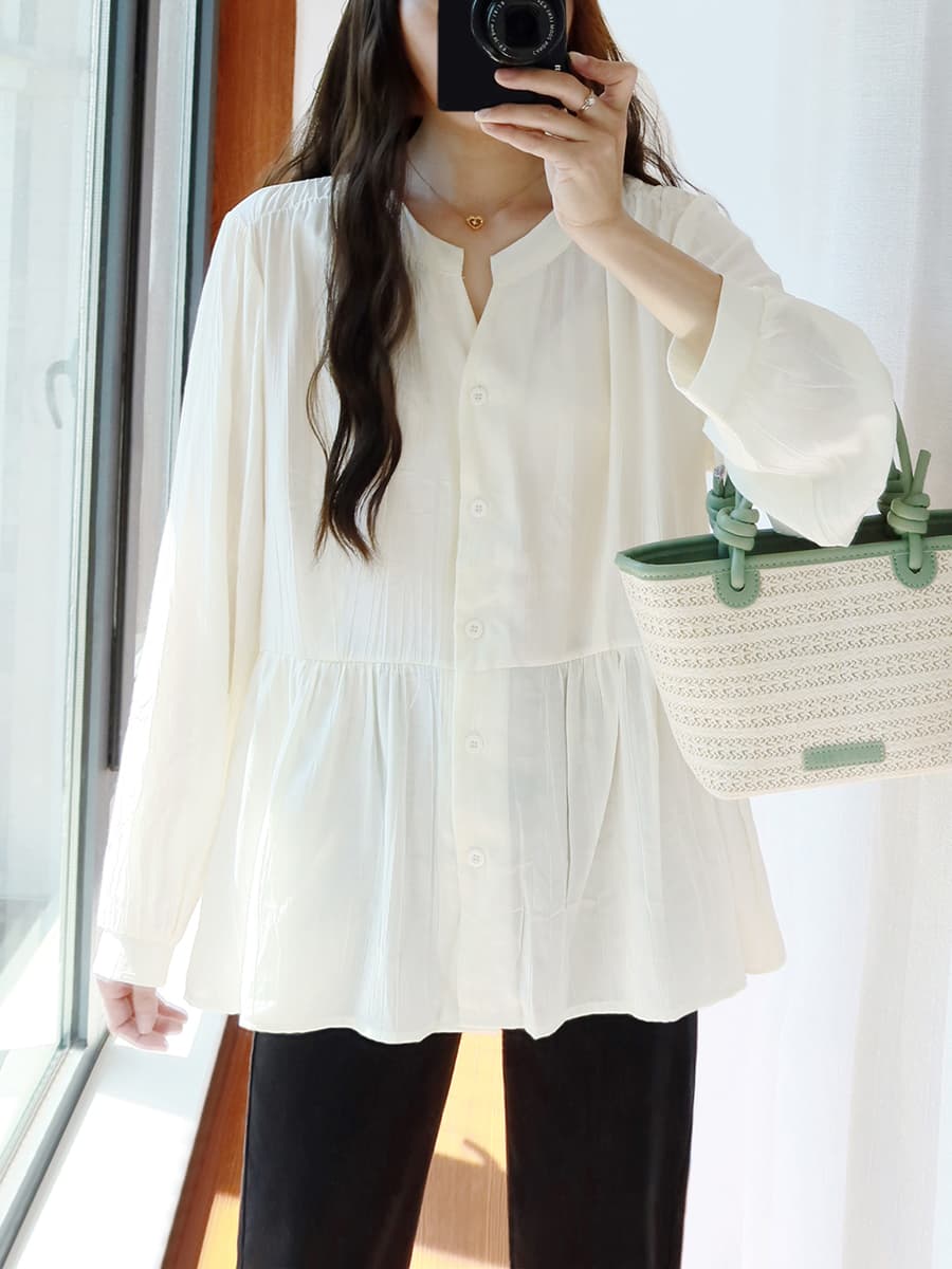 フリルブラウス ふんわり裾フリルペプラムブラウス
