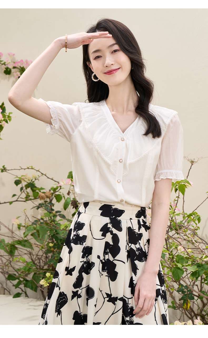 フェミニンレース襟フリルブラウス