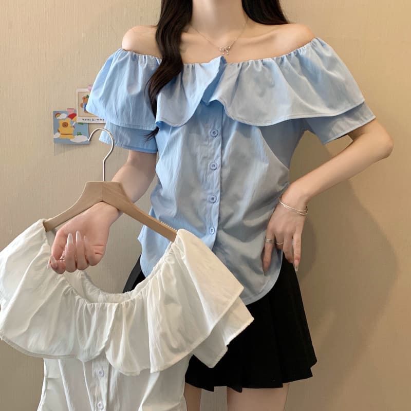 フリルブラウス ゆらめき肩出し襟フリルブラウス