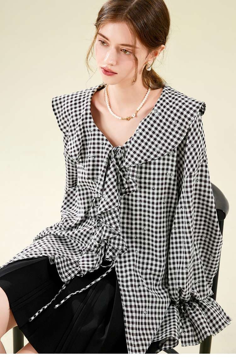 ギンガムチェックフリルブラウス