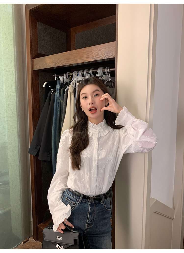 レース襟フリルブラウス