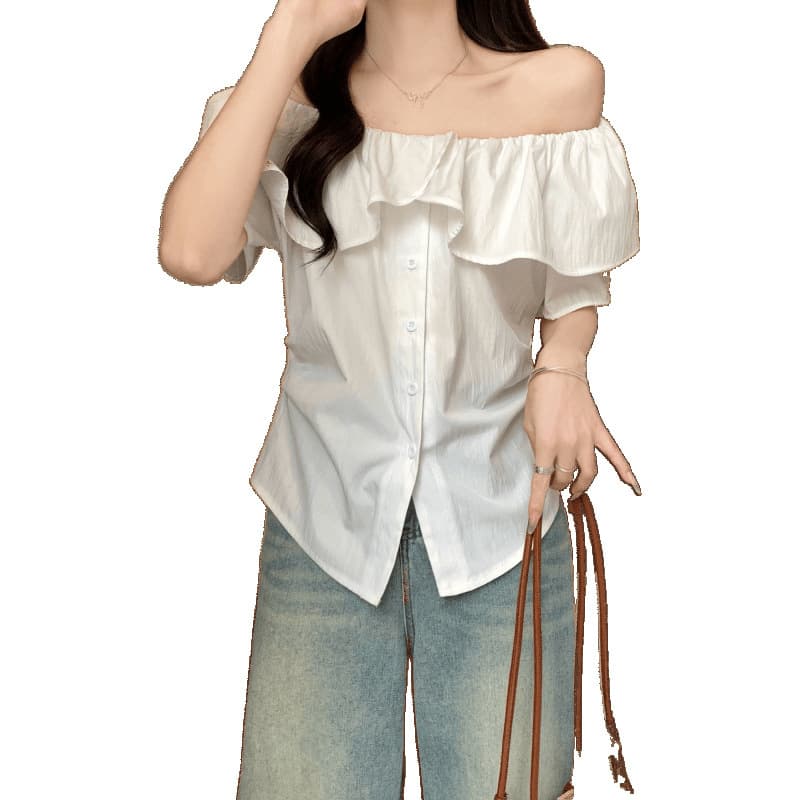 フリルブラウス ゆらめき肩出し襟フリルブラウス