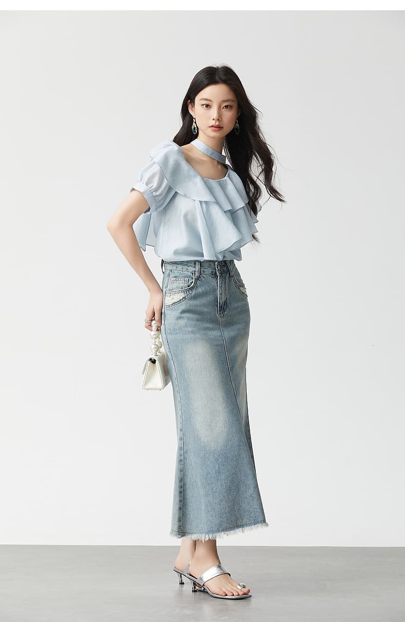 フリルブラウス 二段重ねフリルチョーカーブラウス