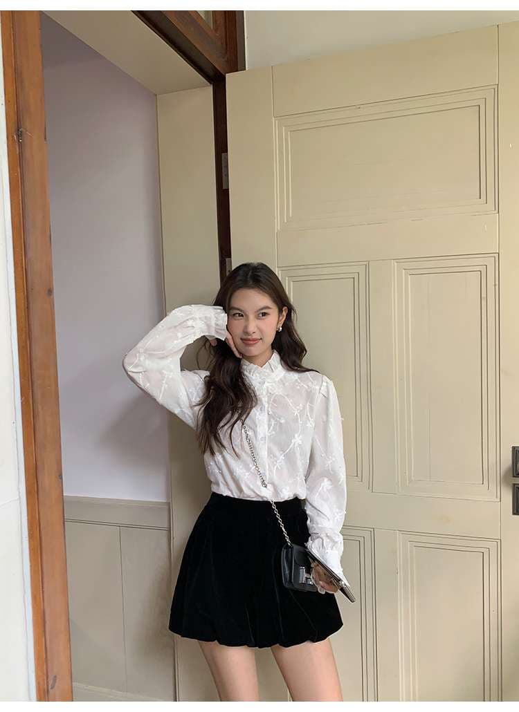 レース襟フリルブラウス