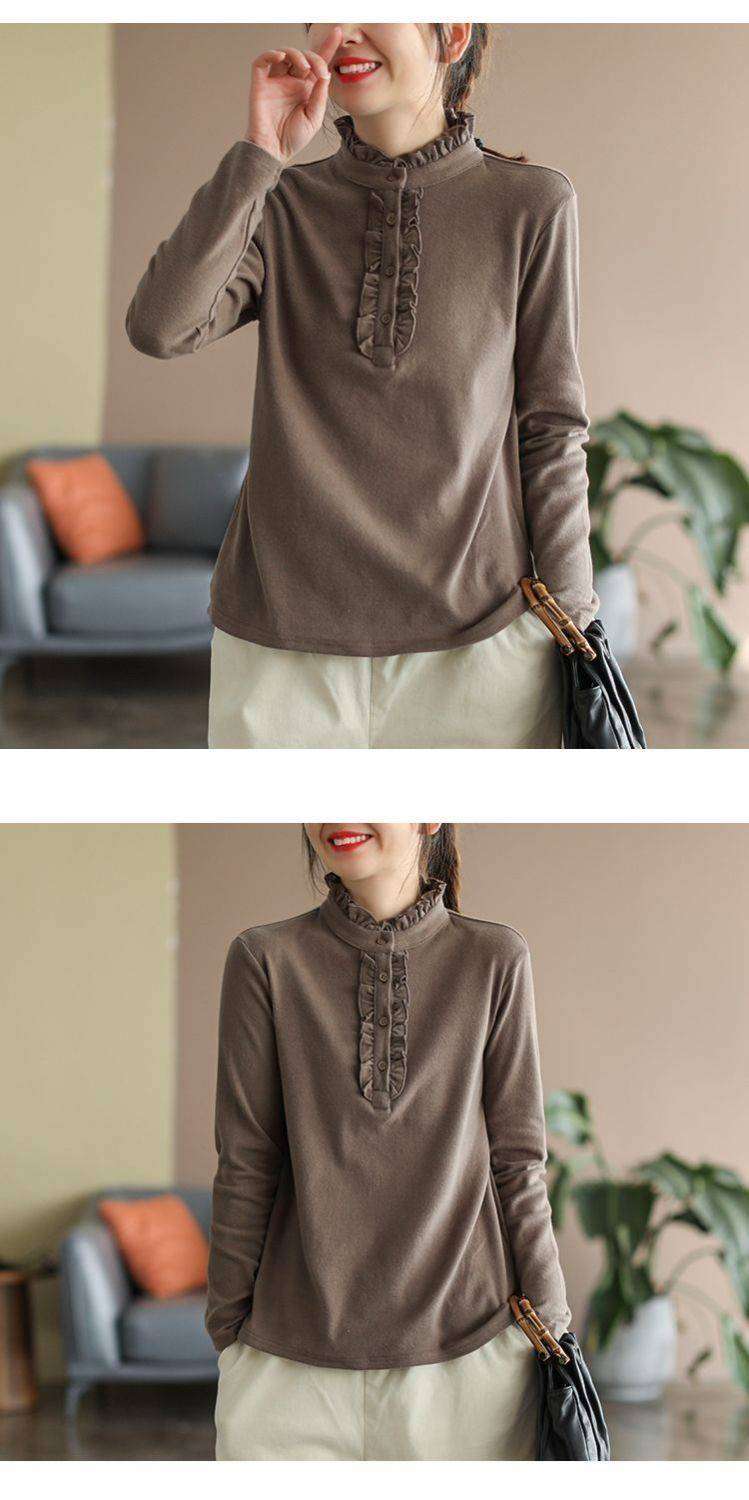 フリルブラウス なめらかフリル飾り スタンドブラウス