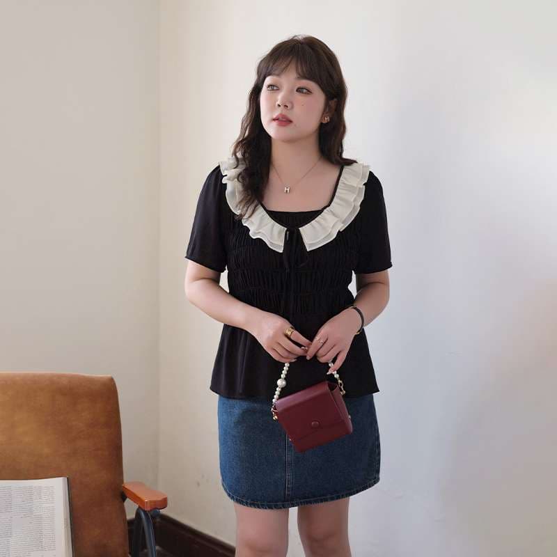 フリルブラウス フリル襟付きギャザーブラウス