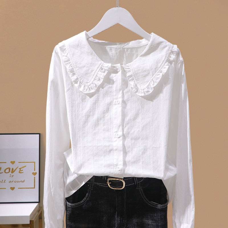 フリルブラウス フリル襟付き長袖ブラウス