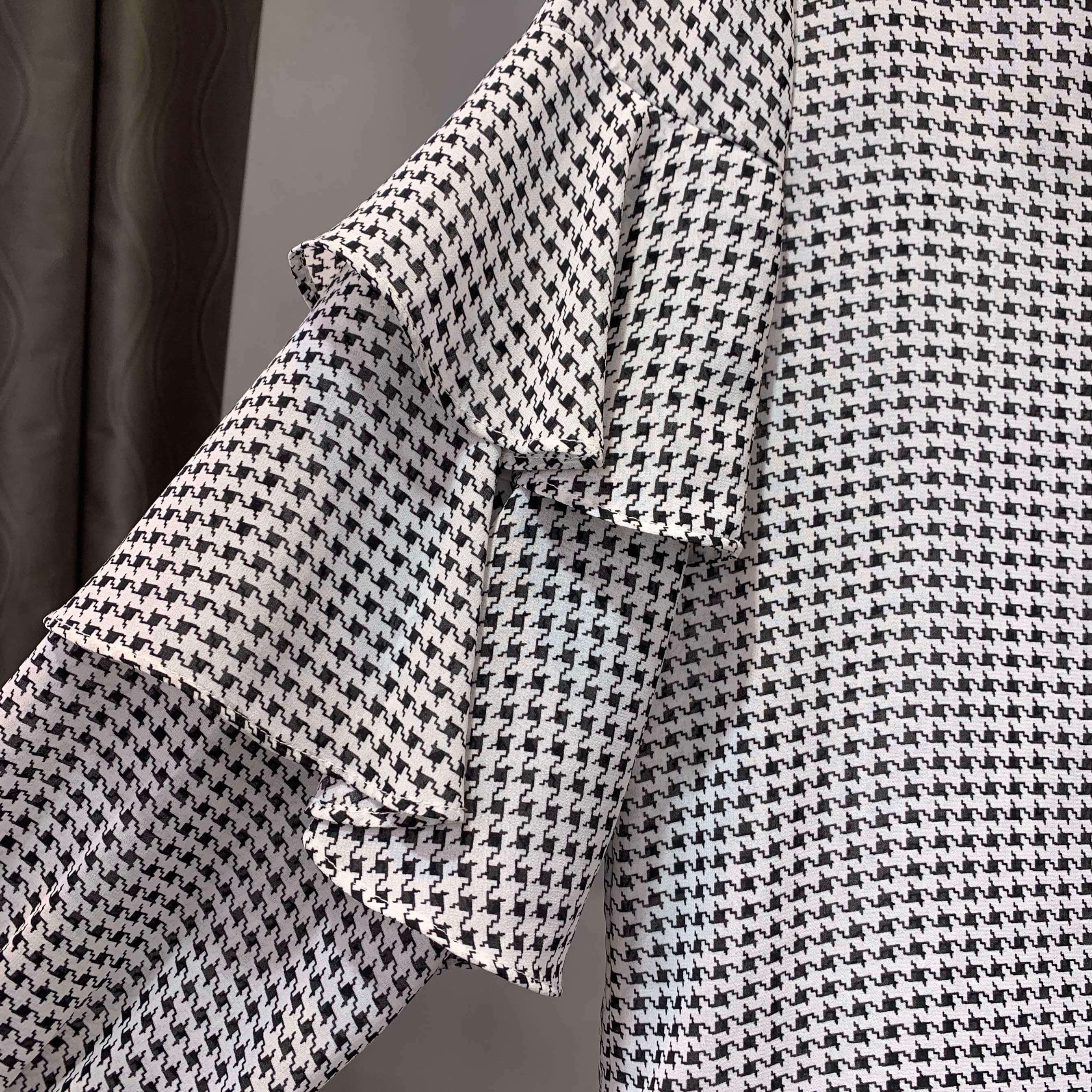 フリルブラウス 千鳥格子柄フリル二段重ねブラウス