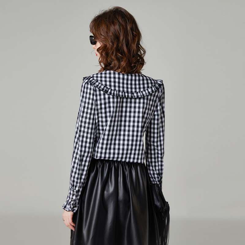 ギンガムチェック襟フリルブラウス