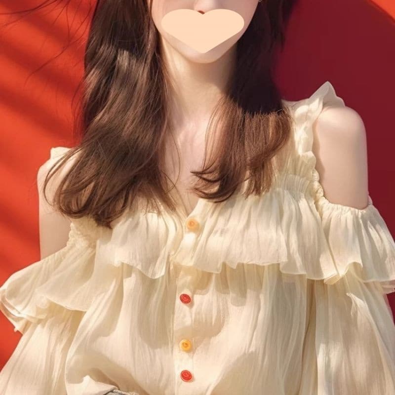 フリルブラウス 優美肩魅せ二段フリルブラウス