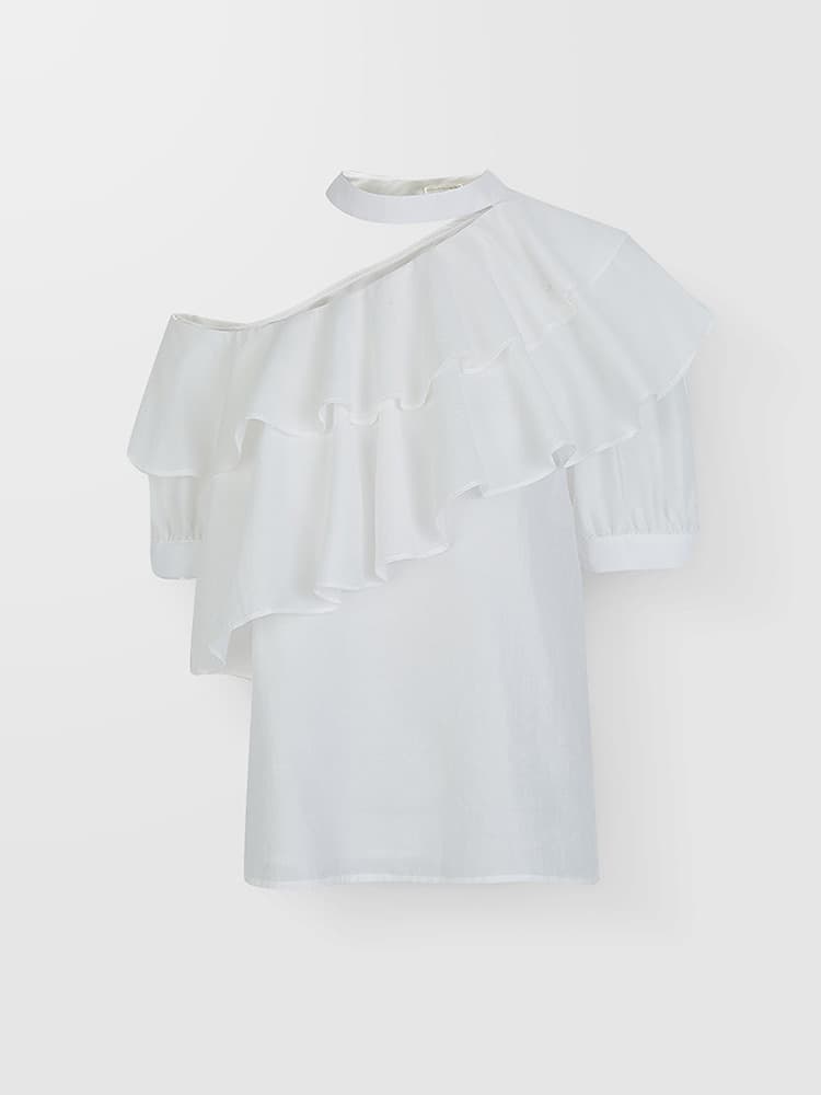 フリルブラウス 二段重ねフリルチョーカーブラウス