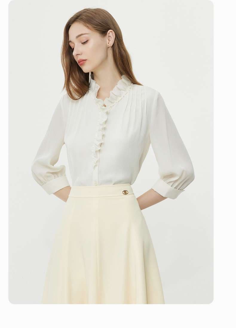 フリルブラウス スタンドフリル デザインブラウス