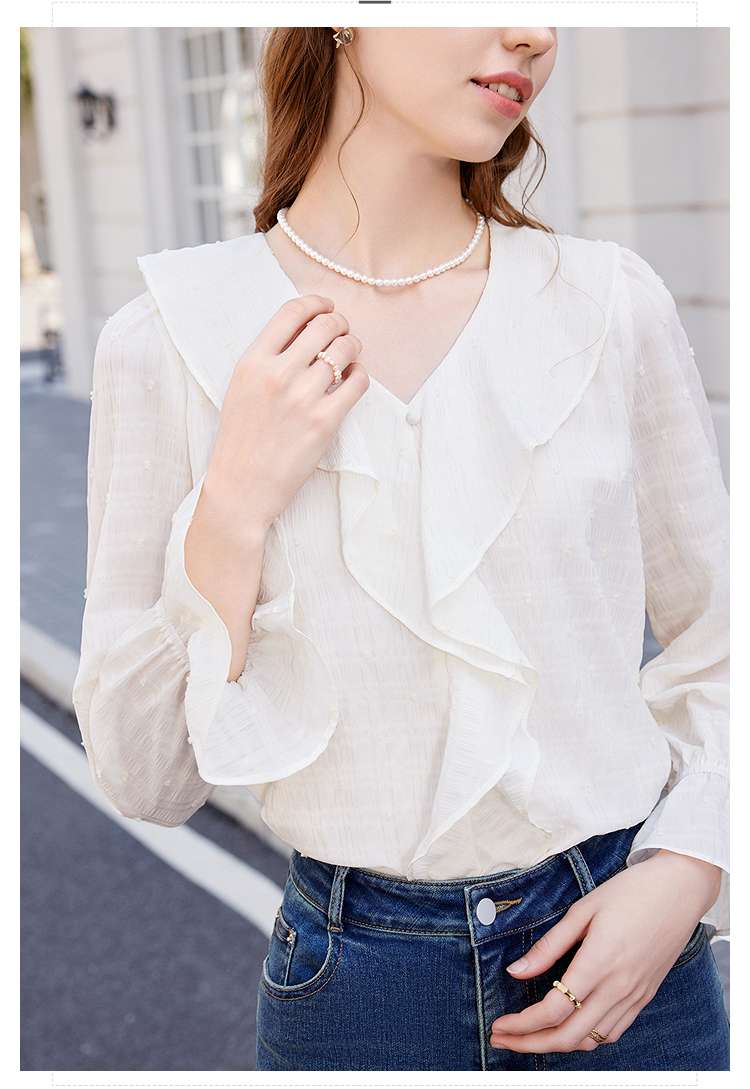 フリルブラウス フリル襟袖口フレア 優雅ブラウス