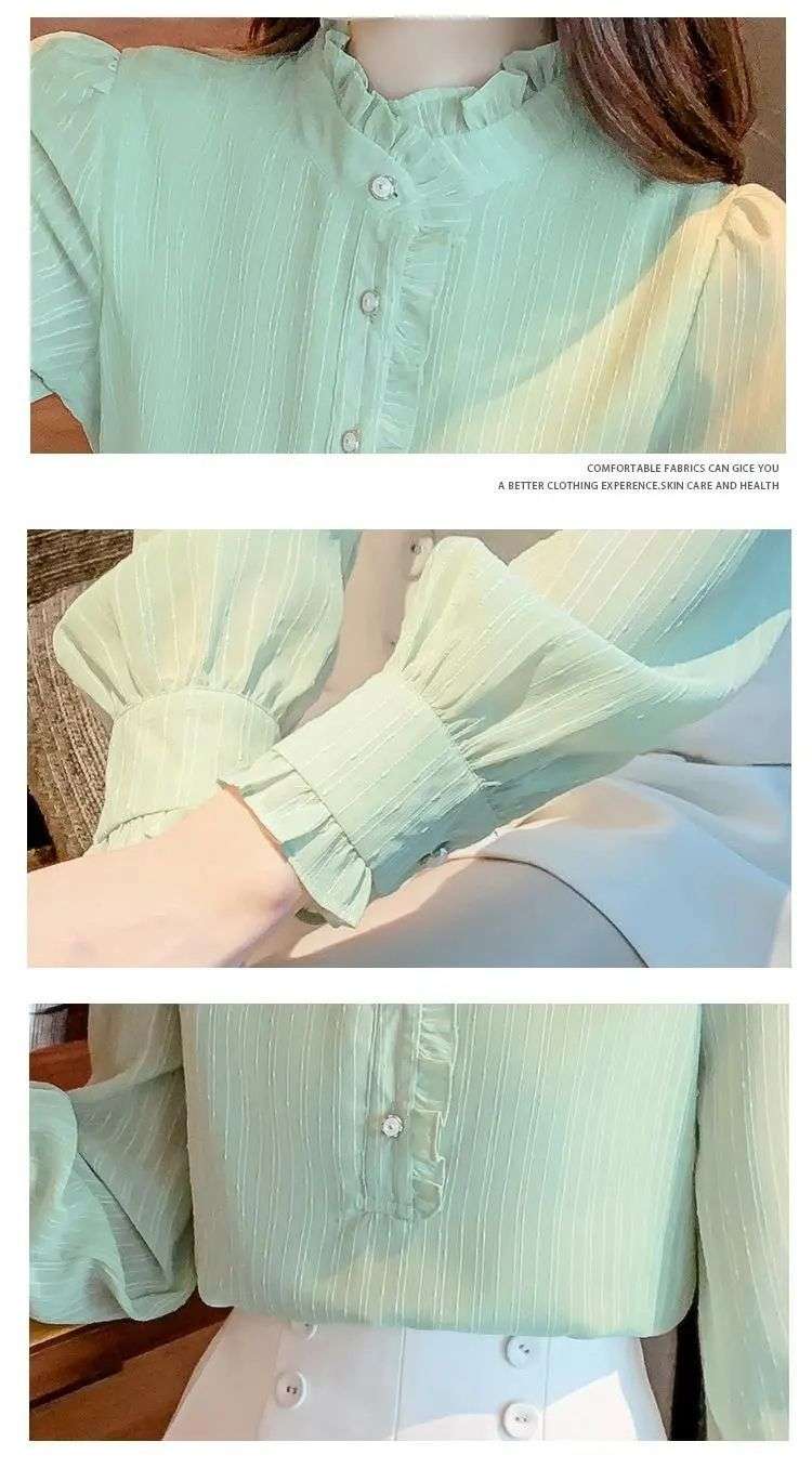 フリルブラウス フリル襟付き長袖シフォンブラウス
