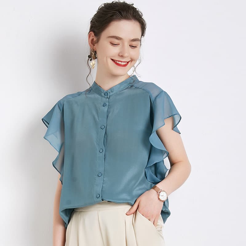 フリルブラウス 上品フリル袖シフォンブラウス