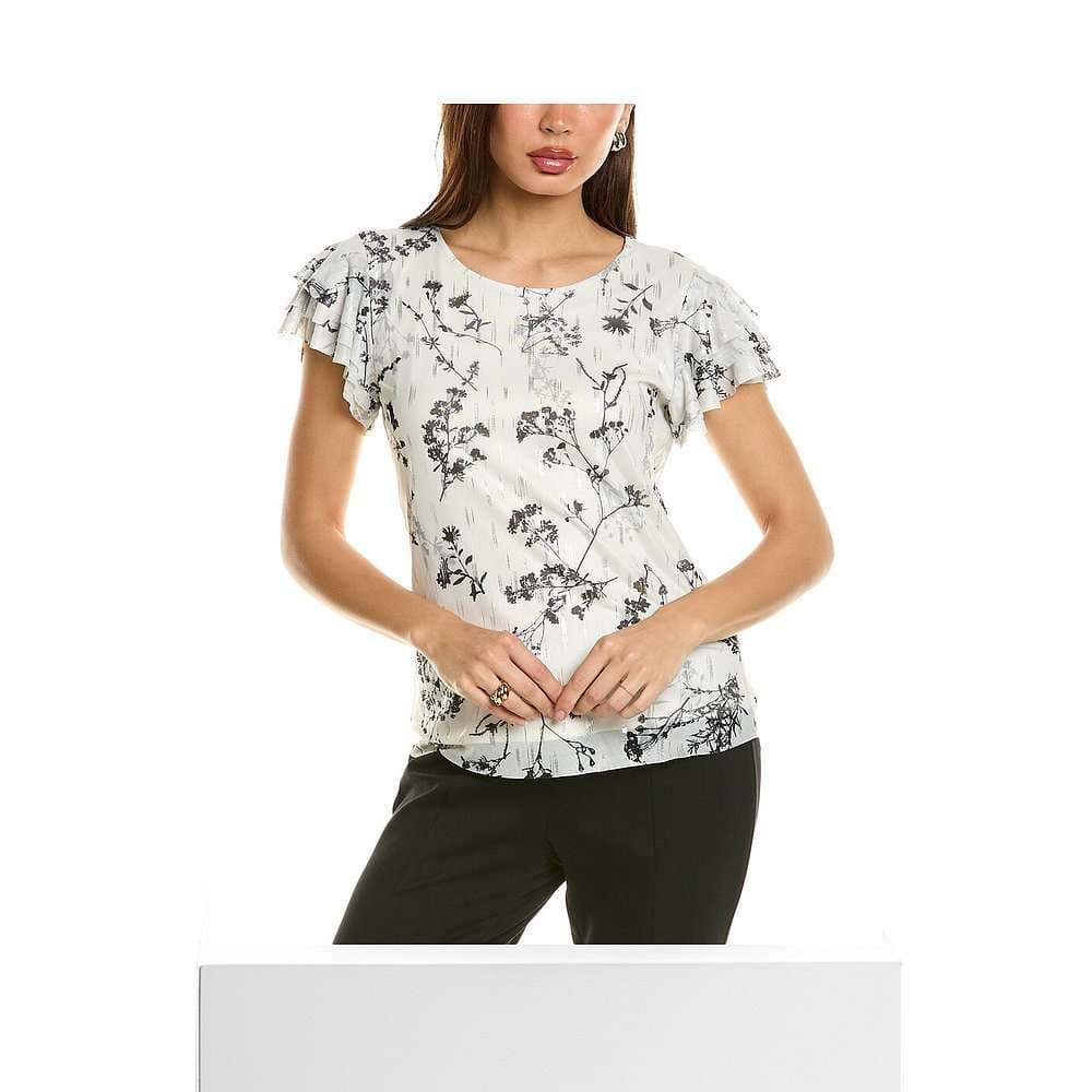 フリルブラウス 花柄フリル袖ブラウス