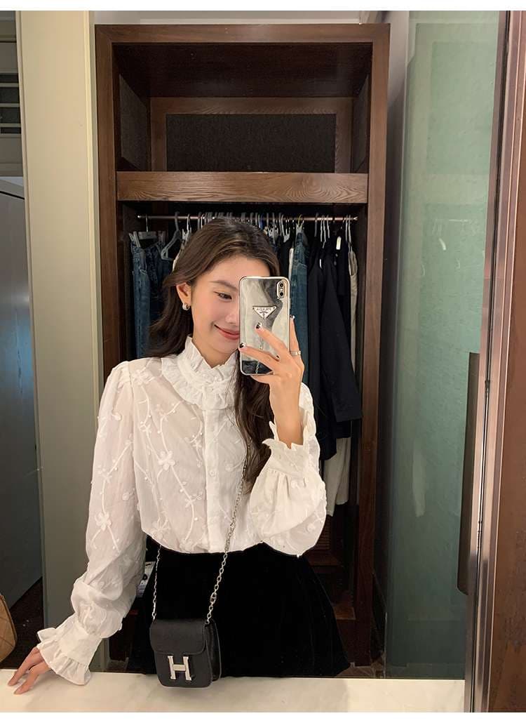 レース襟フリルブラウス