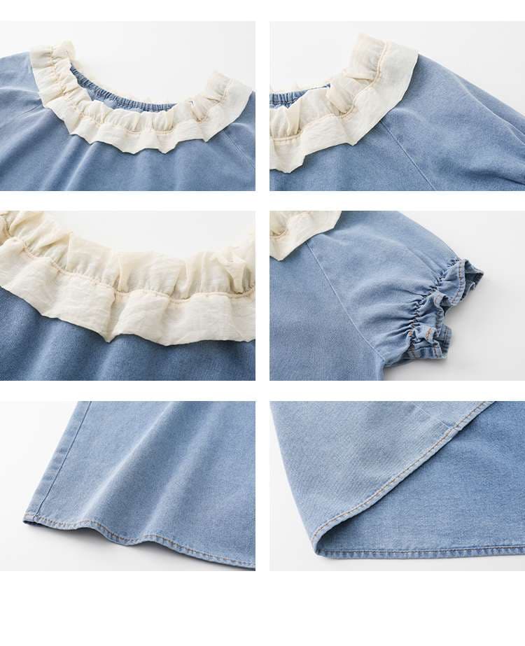 フリル襟付き袖フリルブラウス