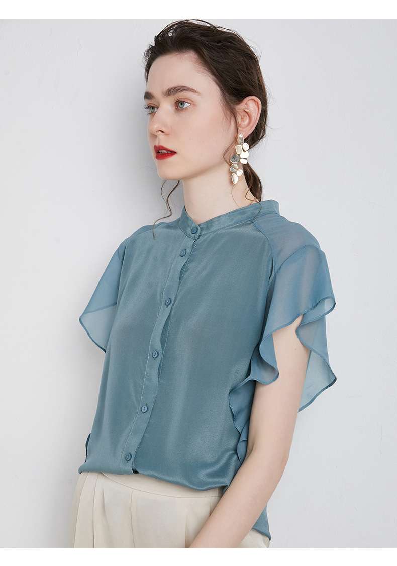 フリルブラウス フリル袖デザインスタンドカラーブラウス