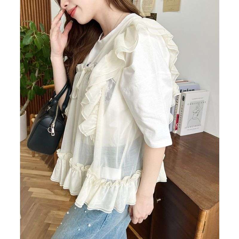 シフォン シースルー フリルブラウス