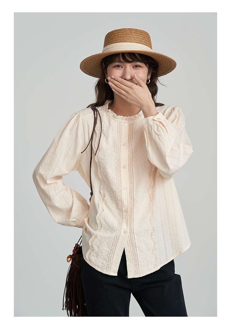 フリルブラウス 首元フリル レース刺繍 ブラウス
