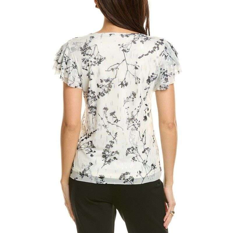 フリルブラウス 花柄フリル袖ブラウス