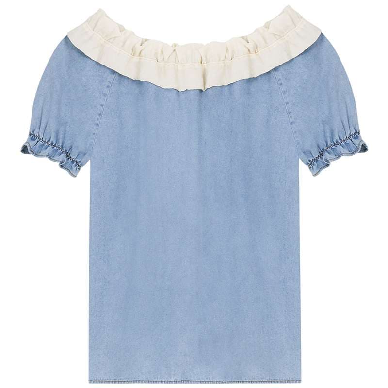 フリル襟付き袖フリルブラウス