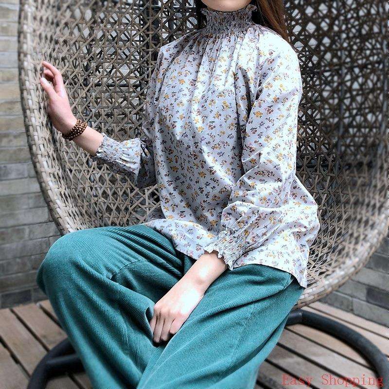 フリルブラウス 繊細花柄フリル袖ブラウス