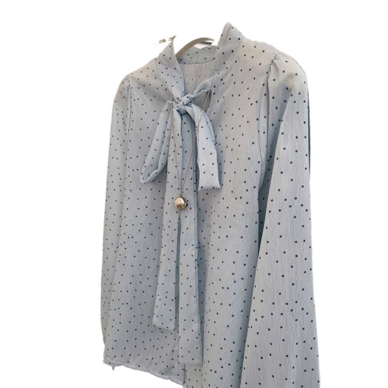 ドット柄リボンフリルブラウス