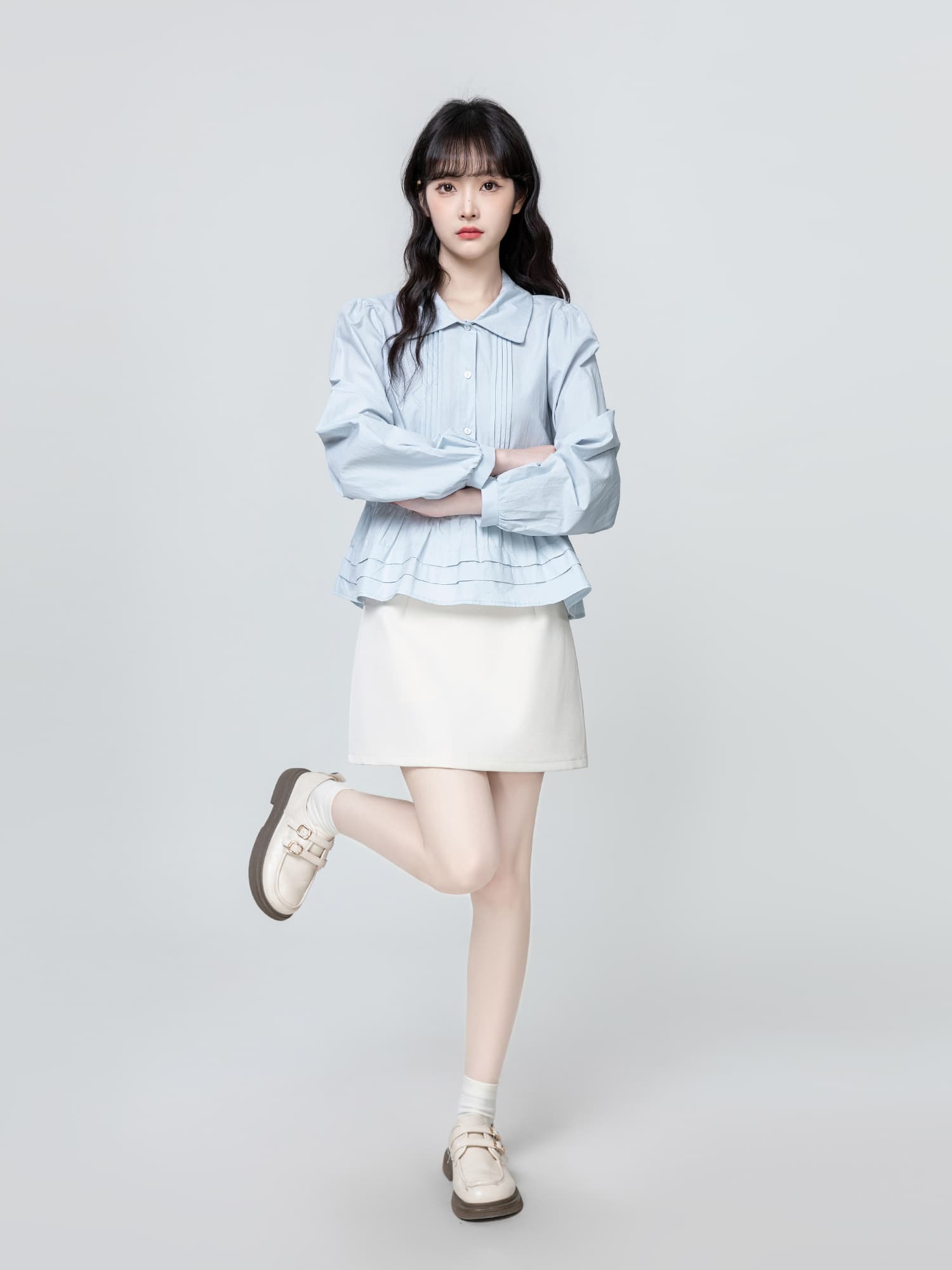 フリルブラウス 優雅な二段裾フリルブラウス