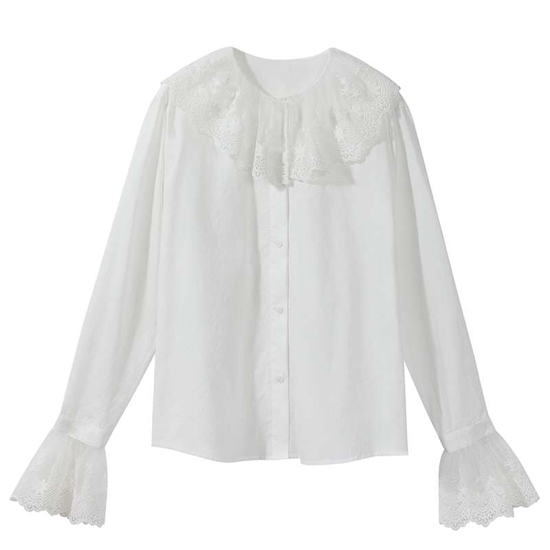 レース襟付きフリルブラウス